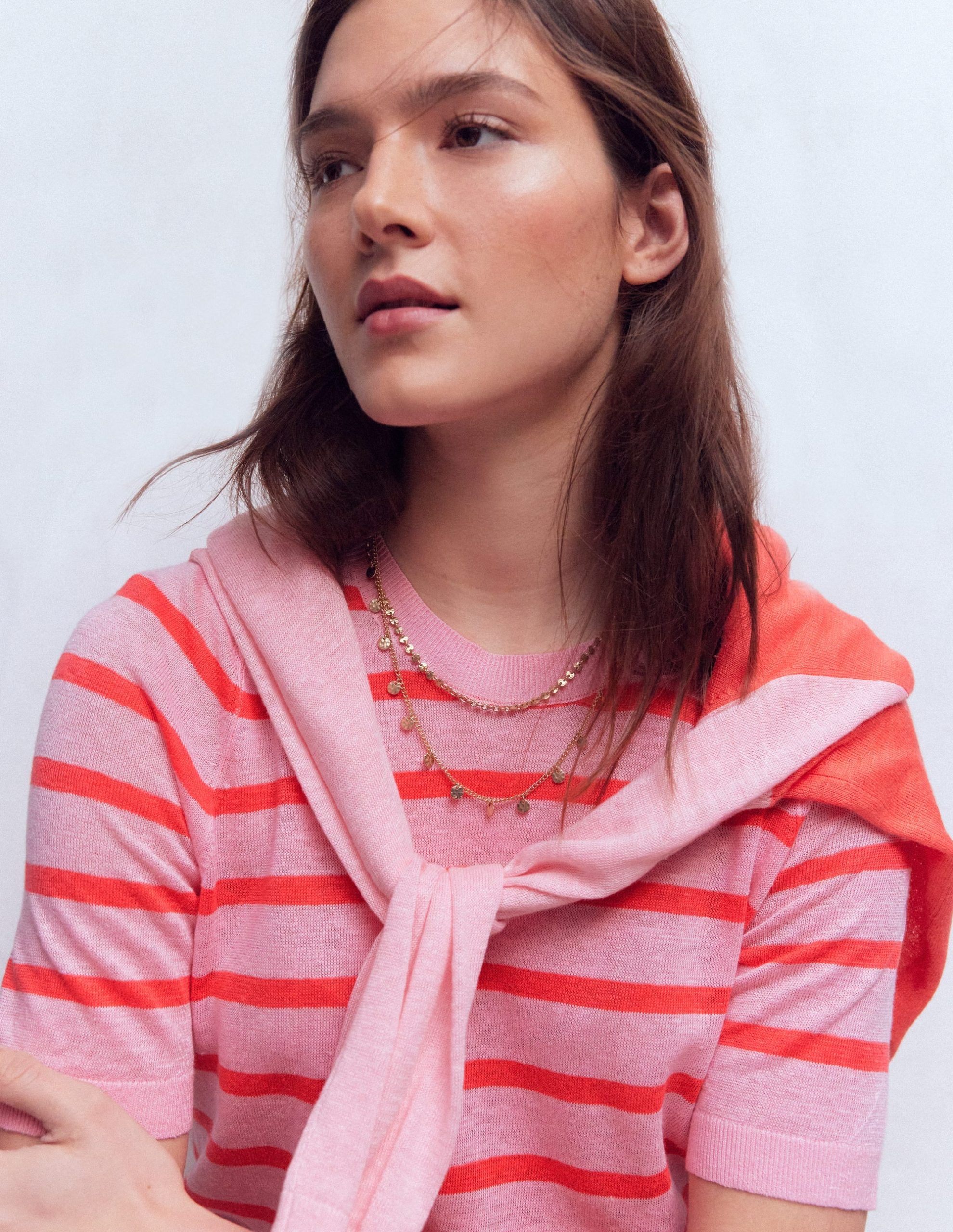 Agnes Linen Button T-Shirt-Sunkissed Coral / Formica Pink - Image 2