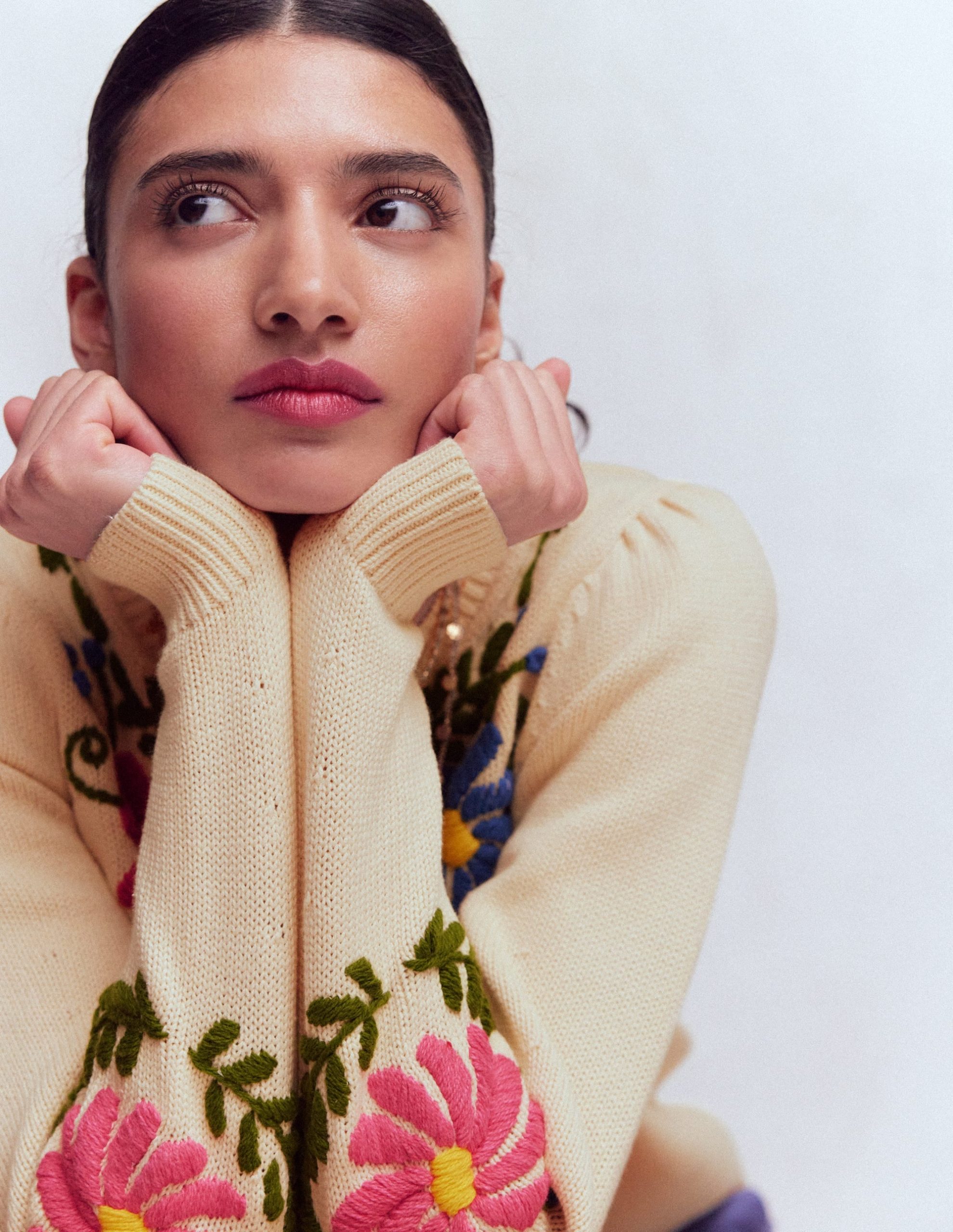 Davina Puff Sleeve Sweater-Ivory Embroidery - Image 2