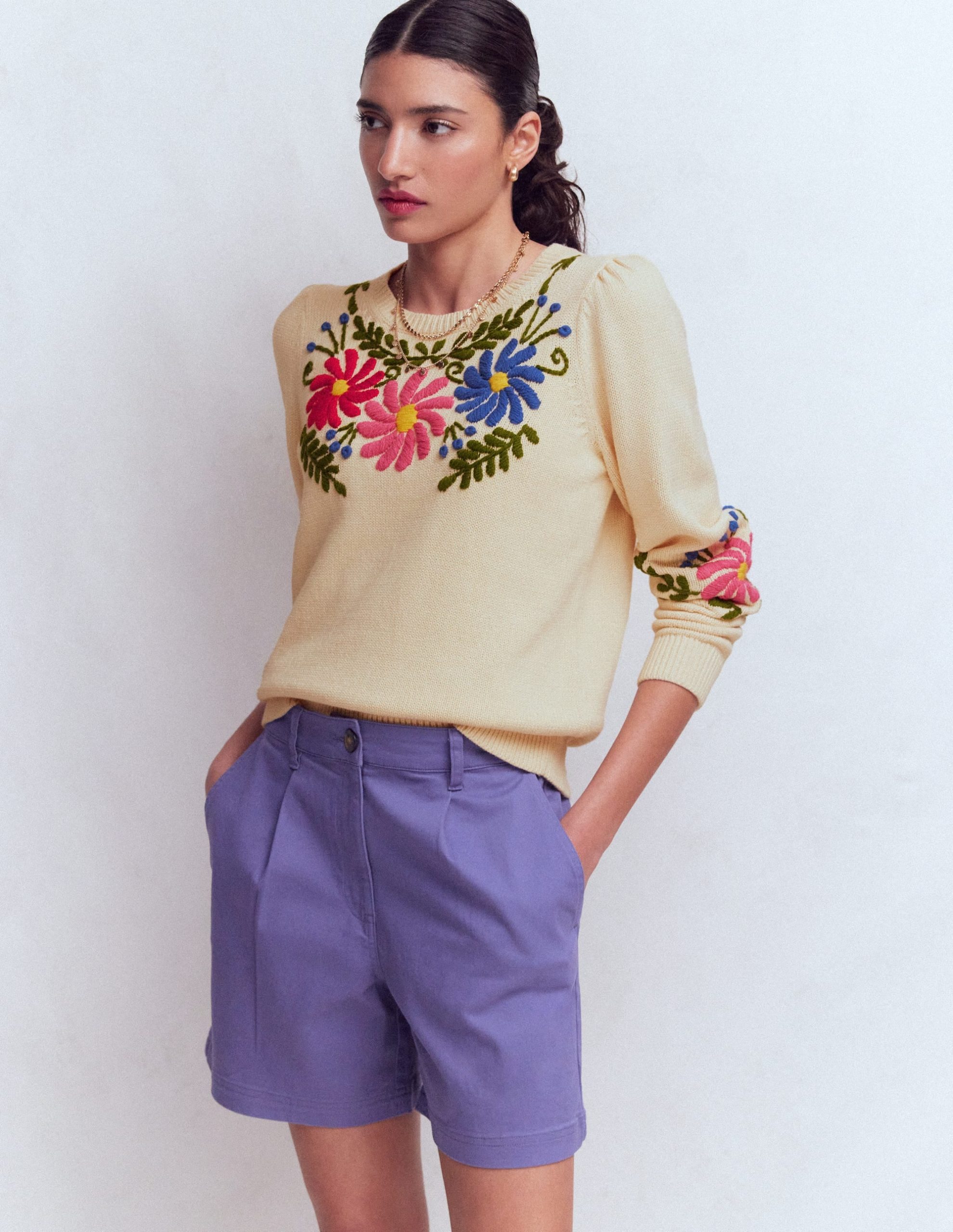 Davina Puff Sleeve Sweater-Ivory Embroidery - Image 4