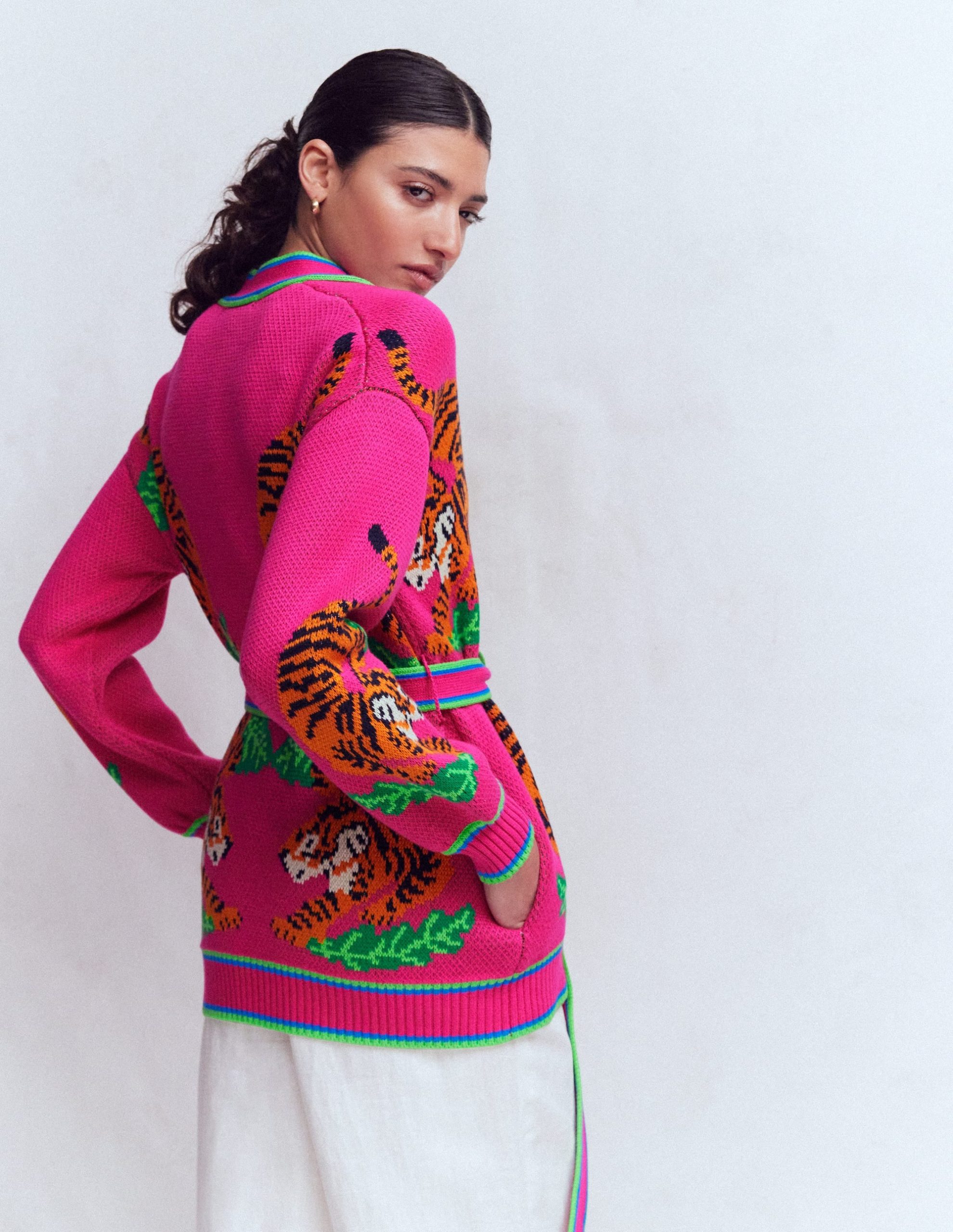 Jacquard Belted Cardigan-Pink Yarrow Tigers - Image 4