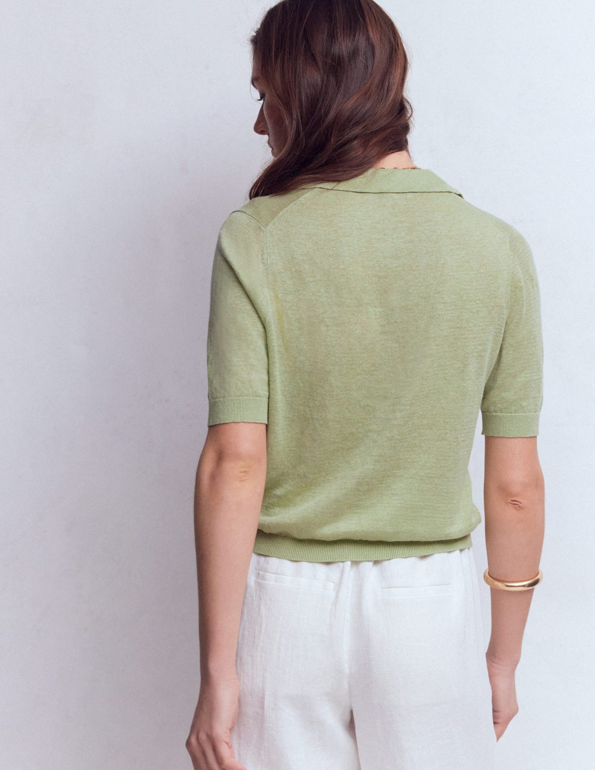Agnes Collar Linen Cardigan-Green - Image 3