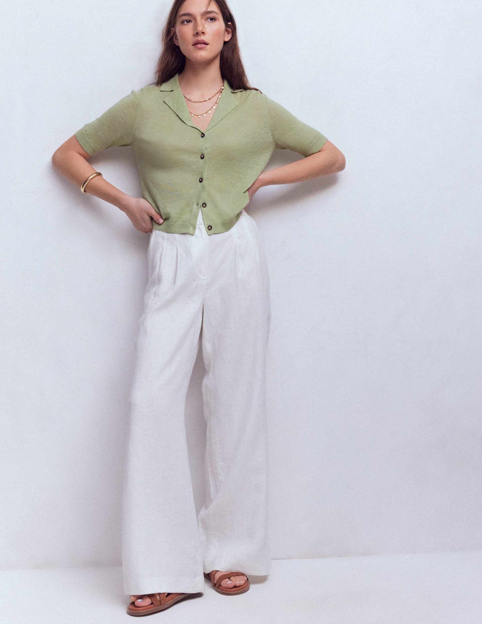 Agnes Collar Linen Cardigan-Green - Image 4