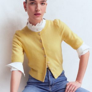 Cropped Cashmere Cardigan-Sandstone Yellow