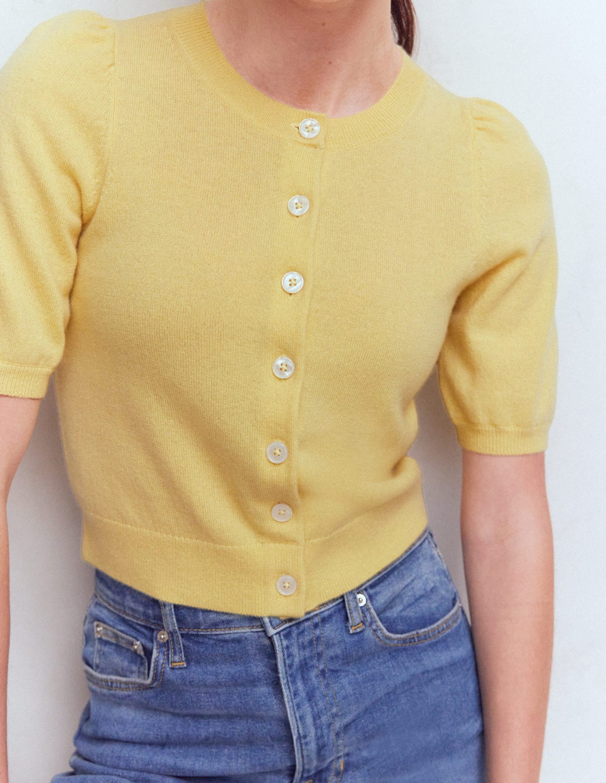 Cropped Cashmere Cardigan-Sandstone Yellow - Image 2