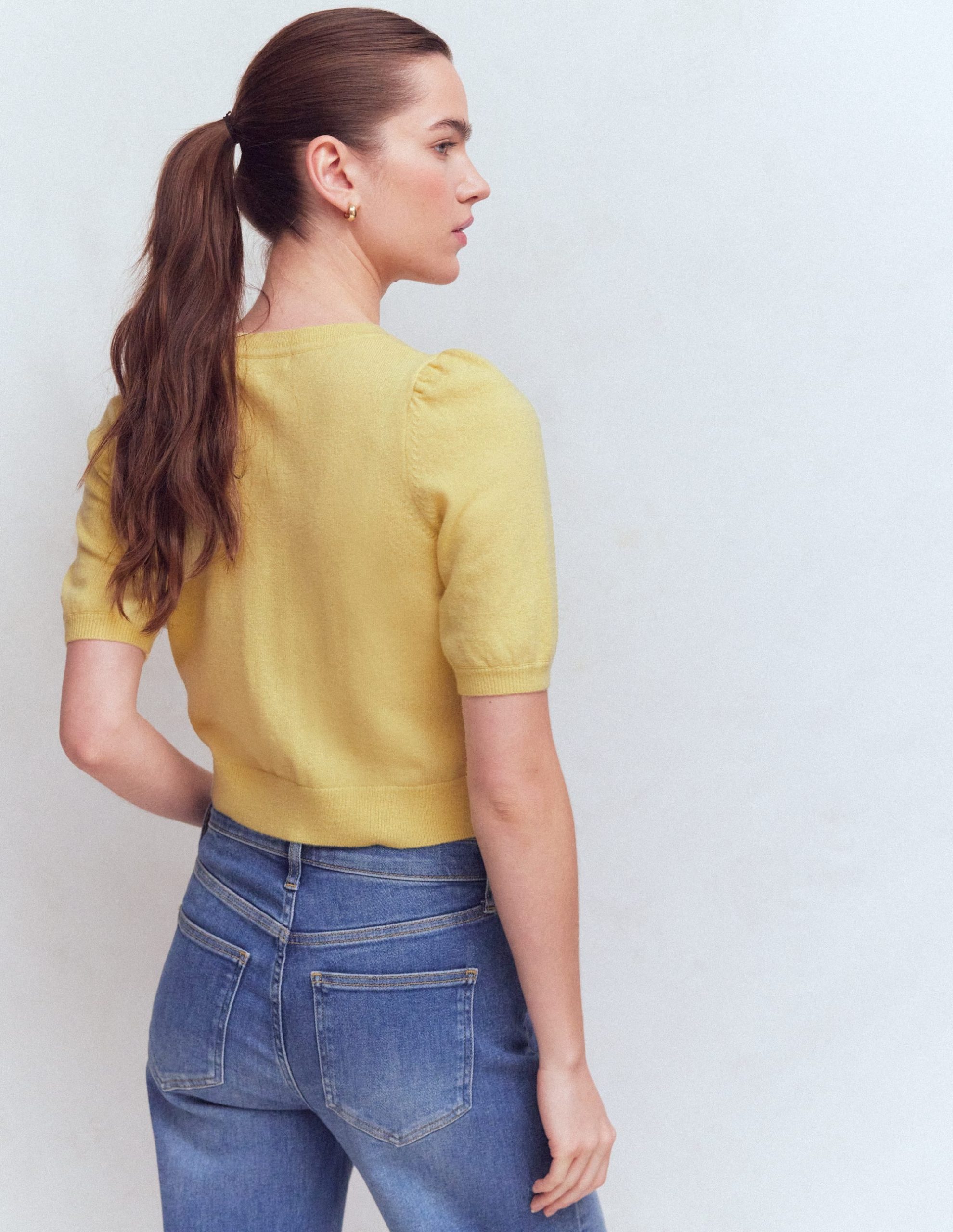 Cropped Cashmere Cardigan-Sandstone Yellow - Image 3