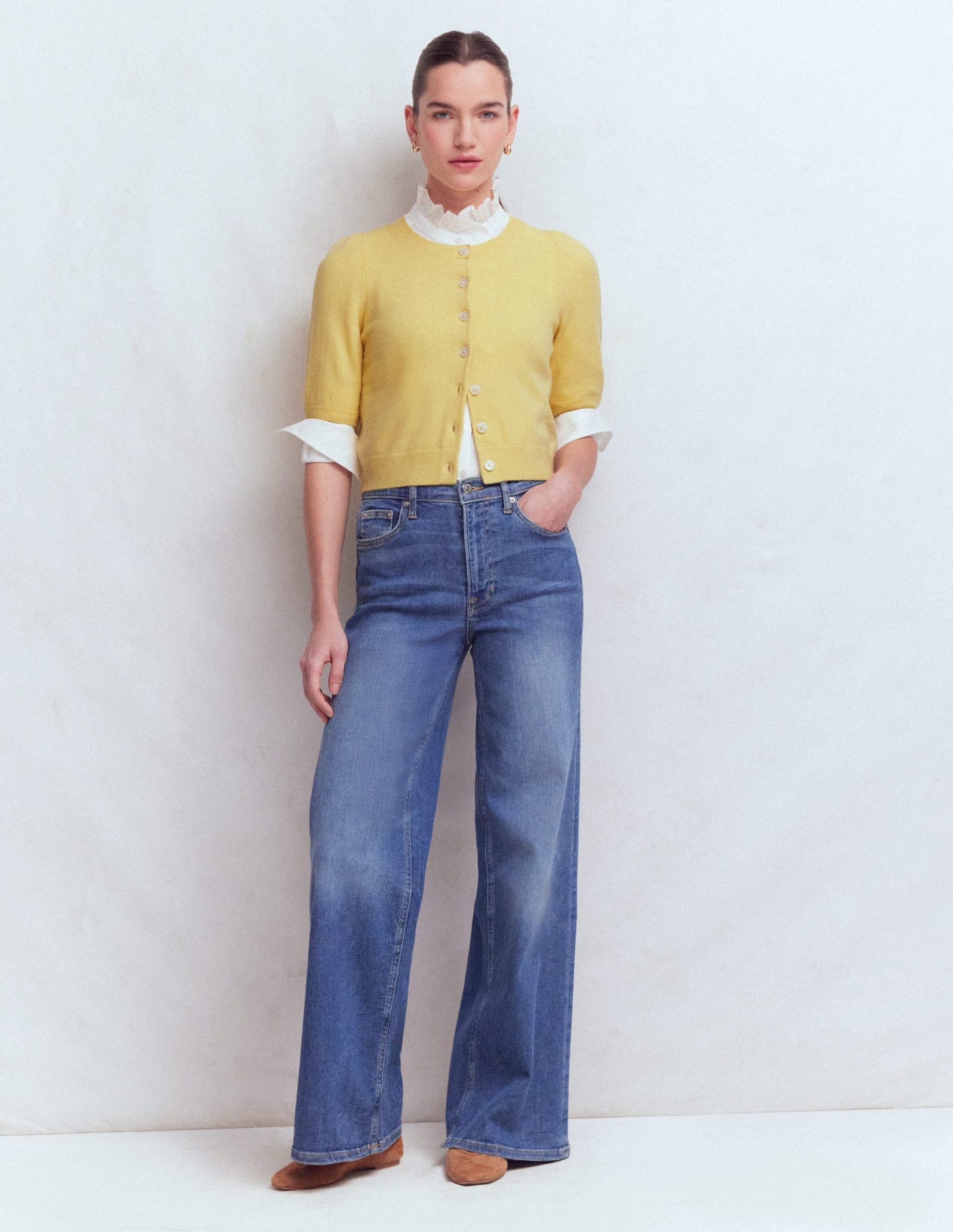 Cropped Cashmere Cardigan-Sandstone Yellow - Image 6