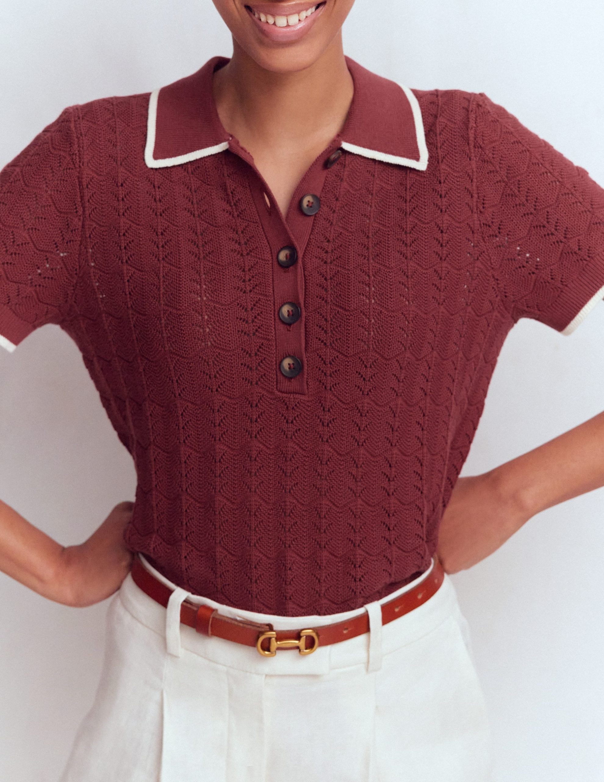 Pointelle Henley T-shirt-Rich Chestnut - Image 2