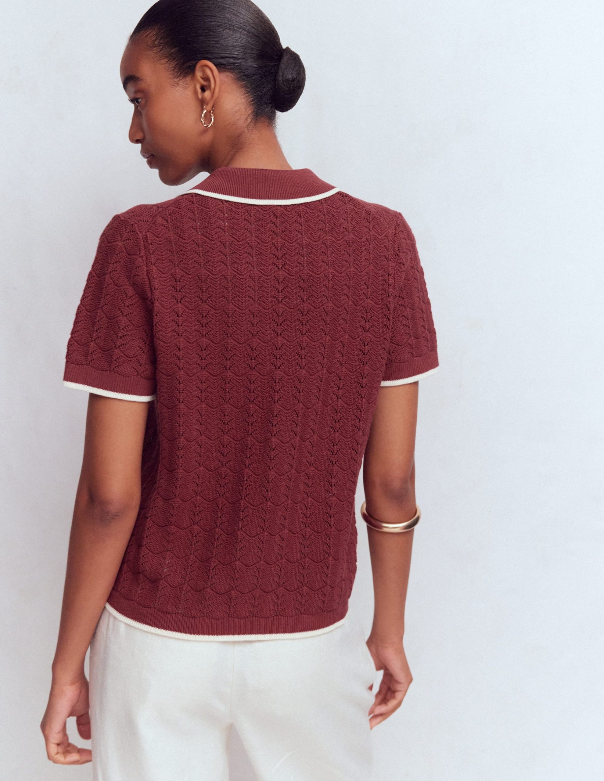 Pointelle Henley T-shirt-Rich Chestnut - Image 3