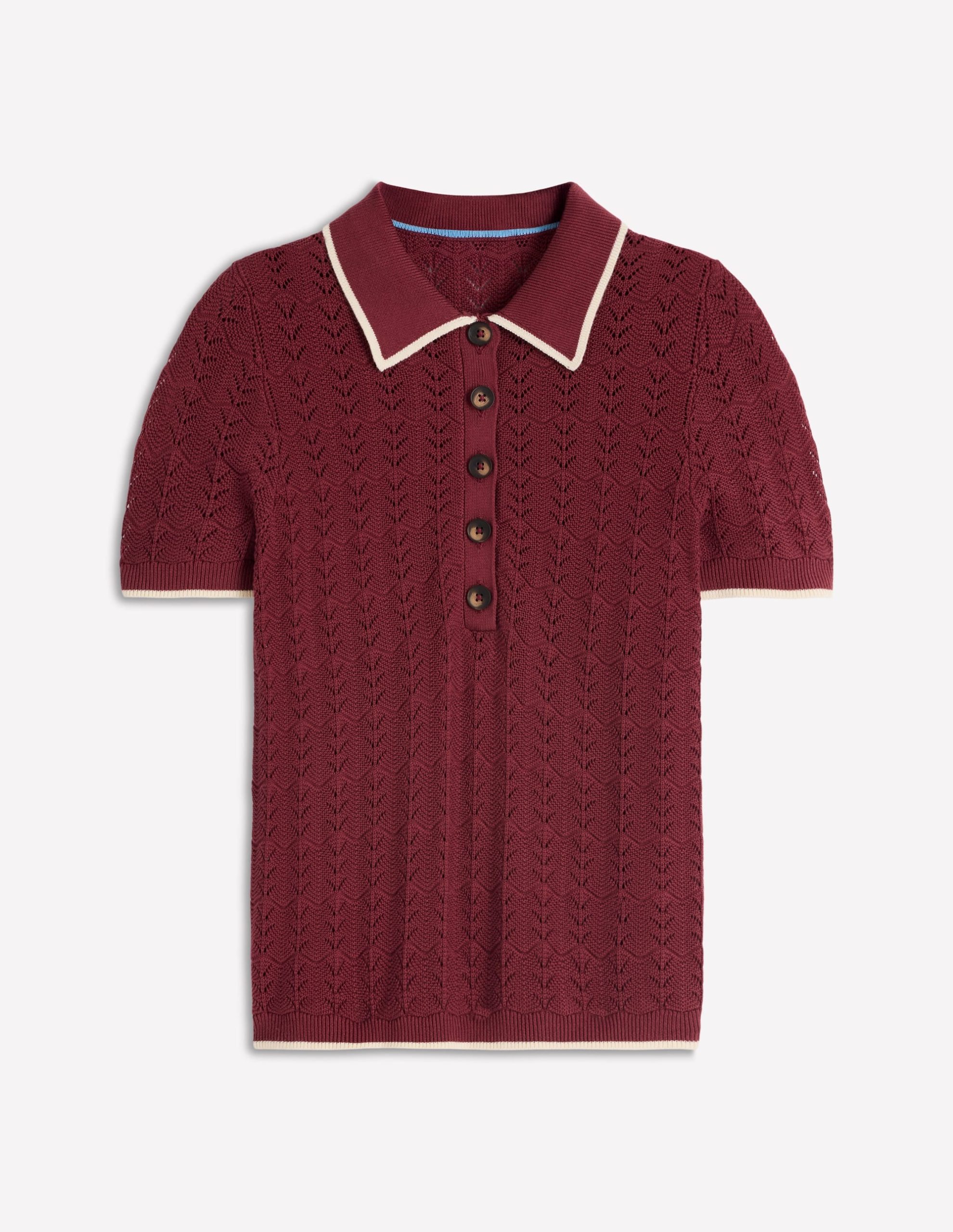 Pointelle Henley T-shirt-Rich Chestnut - Image 5