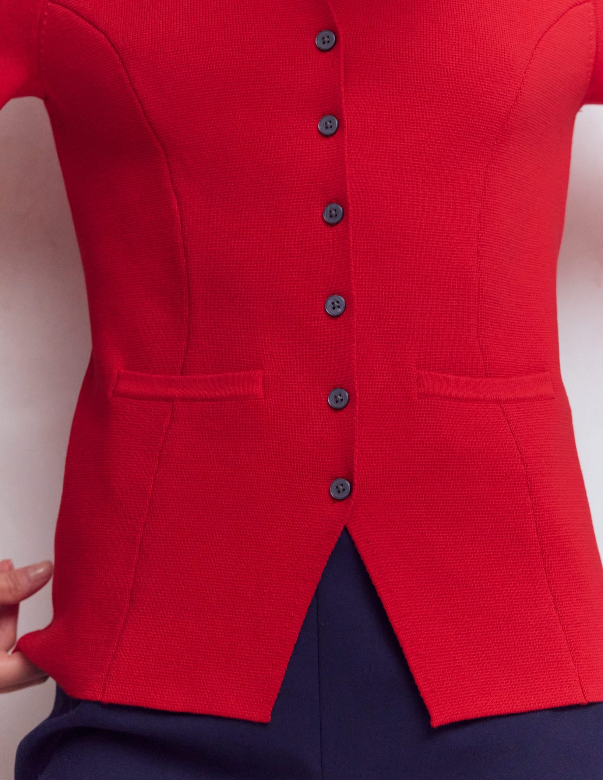 Short Sleeve Knitted Jacket-Red - Image 2