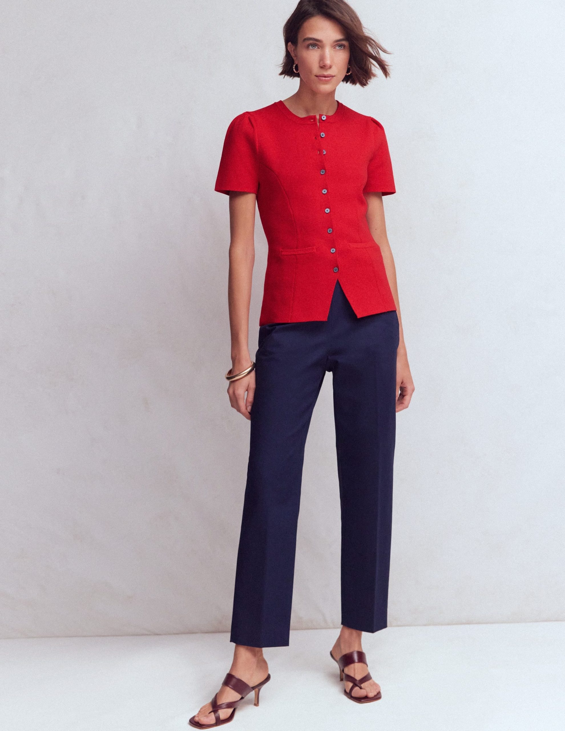 Short Sleeve Knitted Jacket-Red - Image 4