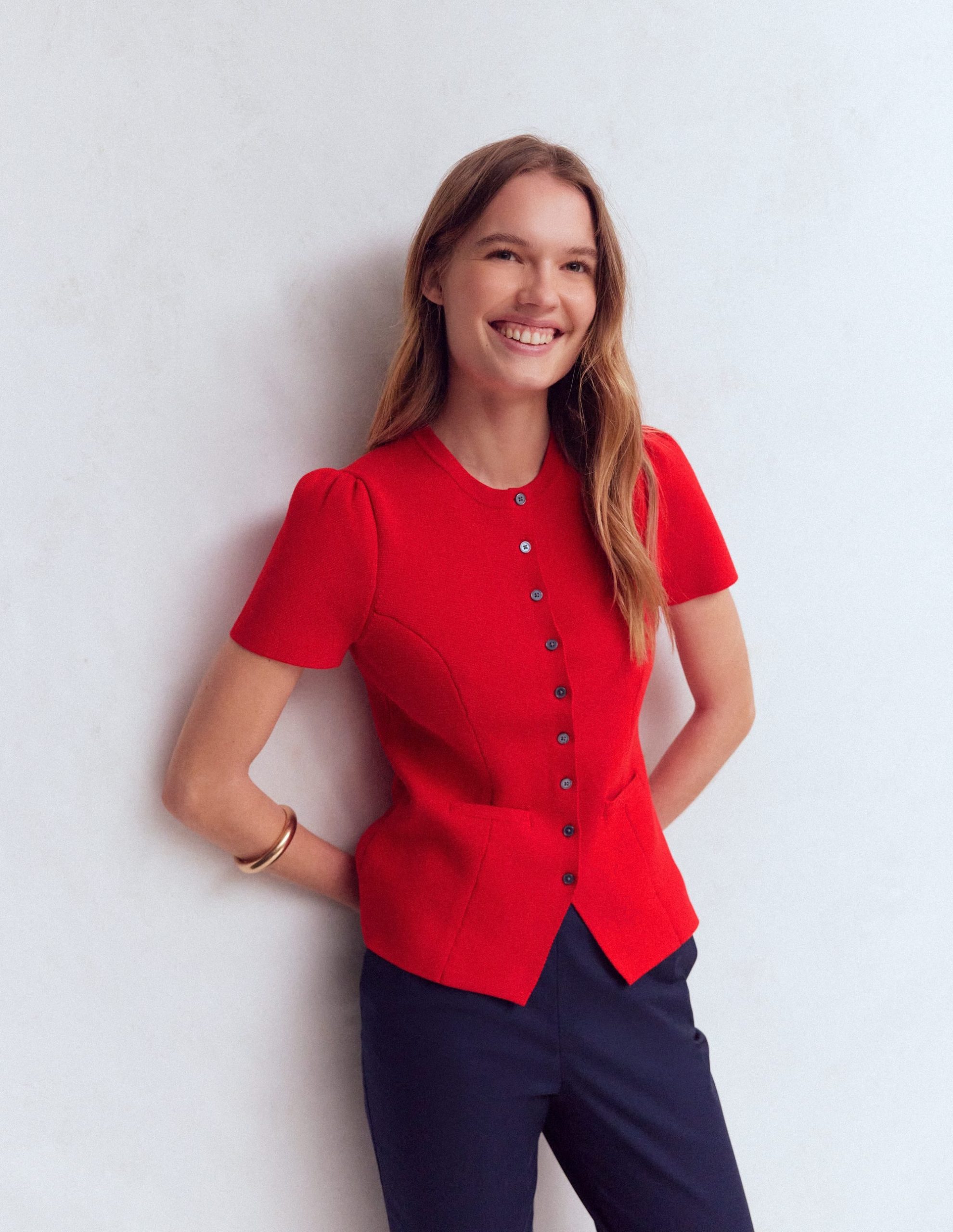 Short Sleeve Knitted Jacket-Red - Image 5