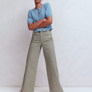 High Rise Wide Leg Jeans-Blue Stripe