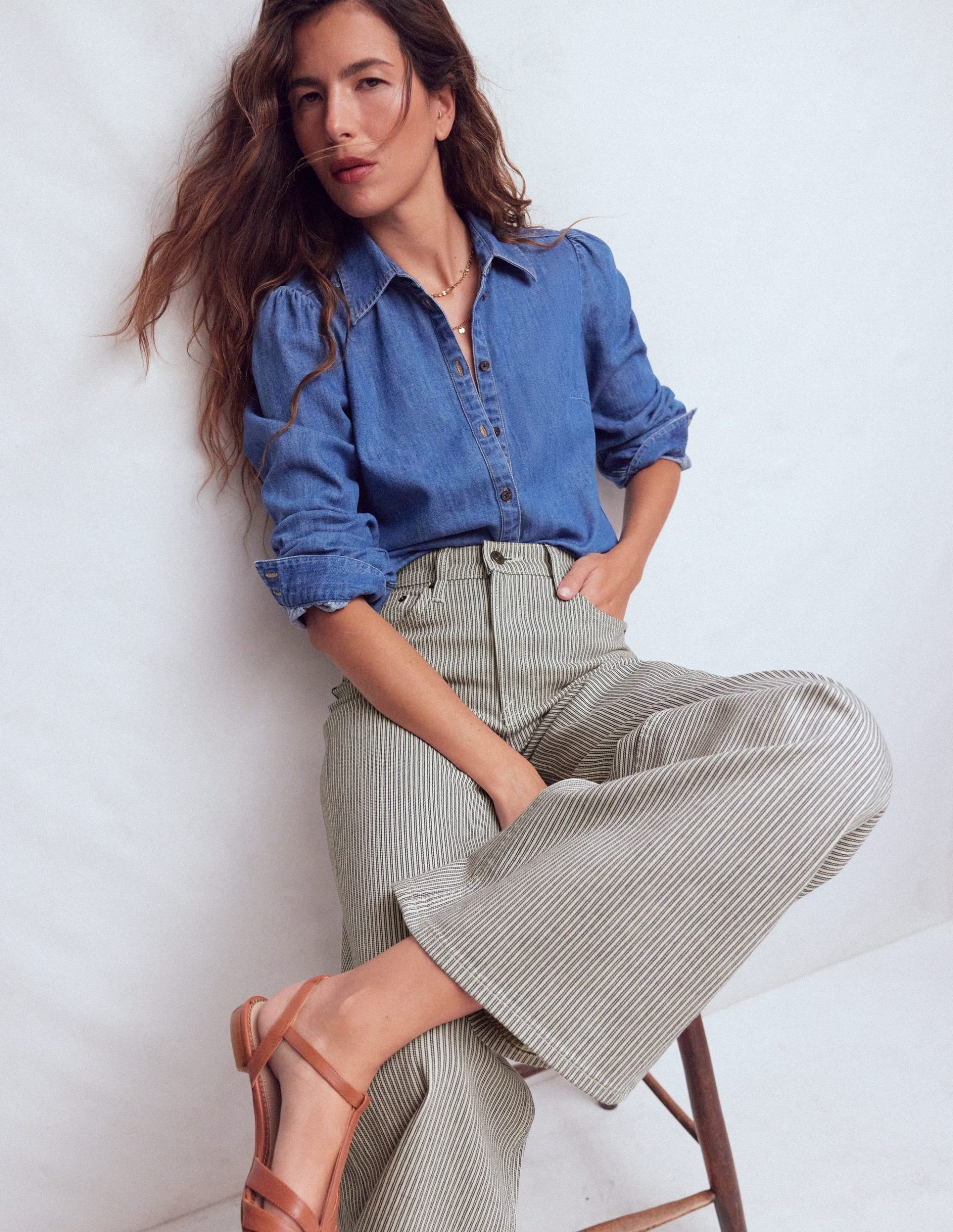 High Rise Wide Leg Jeans-Blue Stripe - Image 6