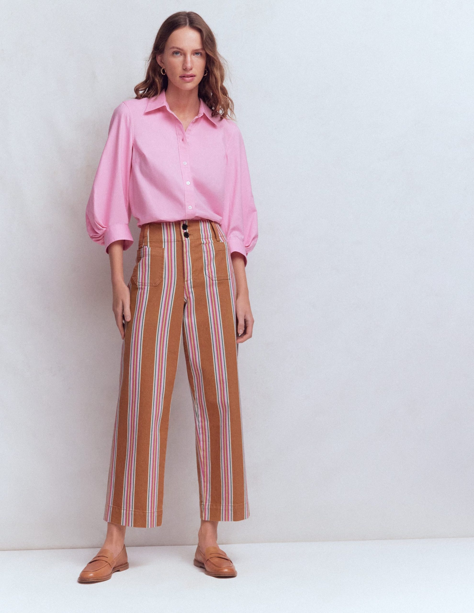 Primrose Cropped Pants-Cognac. Pink Stripe