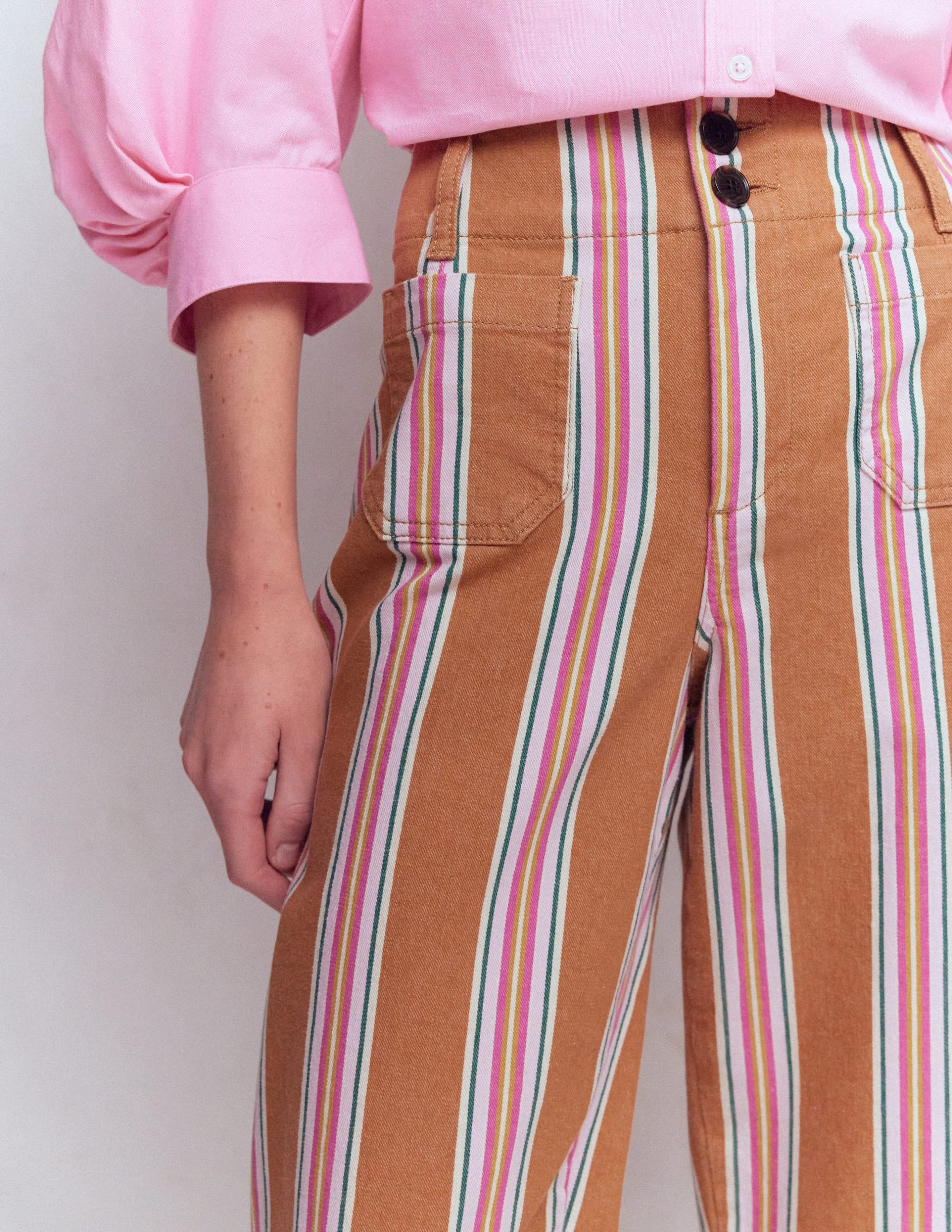 Primrose Cropped Pants-Cognac. Pink Stripe - Image 2