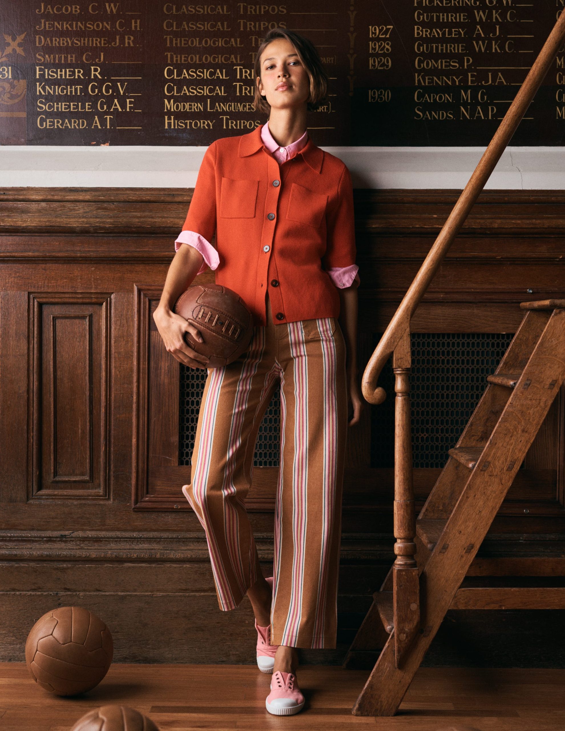 Primrose Cropped Pants-Cognac. Pink Stripe - Image 4