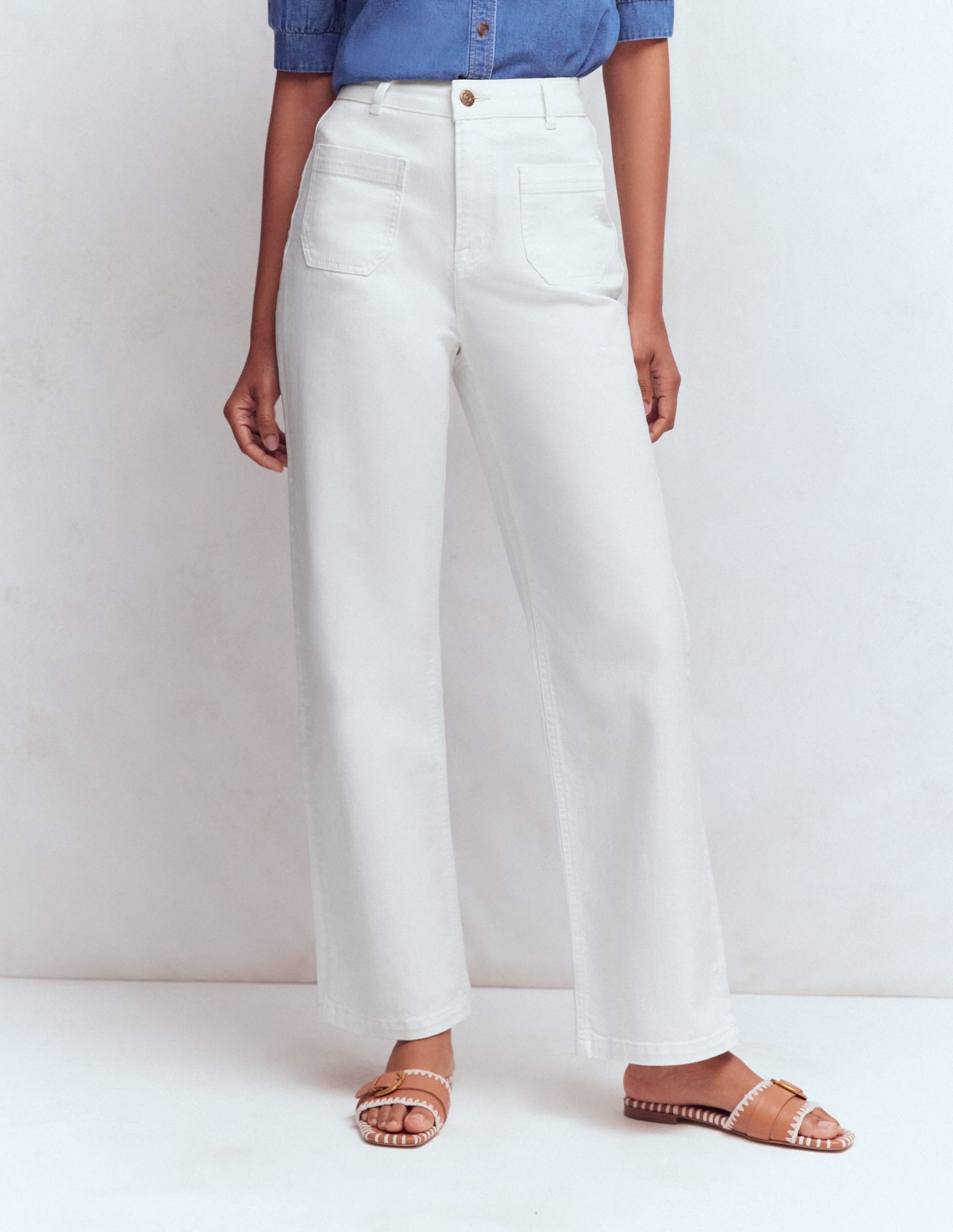 Straight Leg Pocket Jeans-White - Image 4