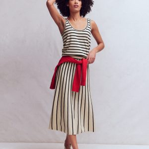 Liz Knitted Midi Skirt-Ivory Stripe