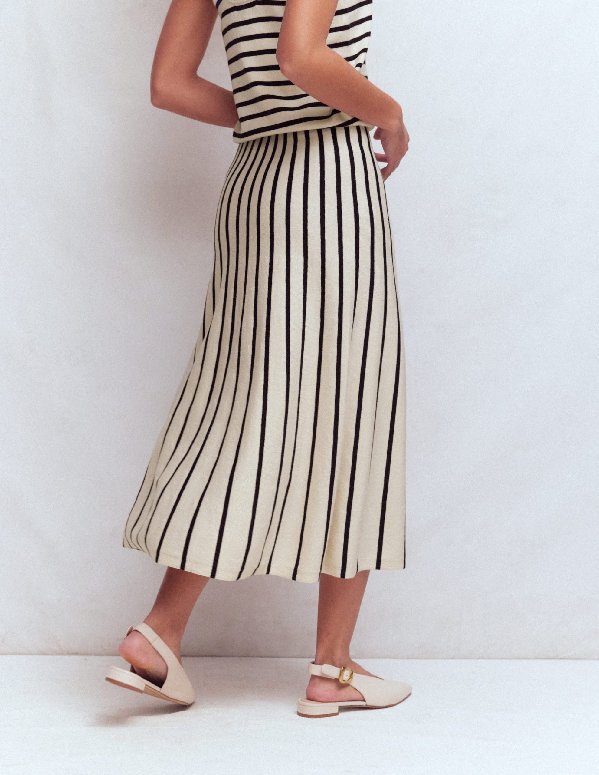 Liz Knitted Midi Skirt-Ivory Stripe - Image 3