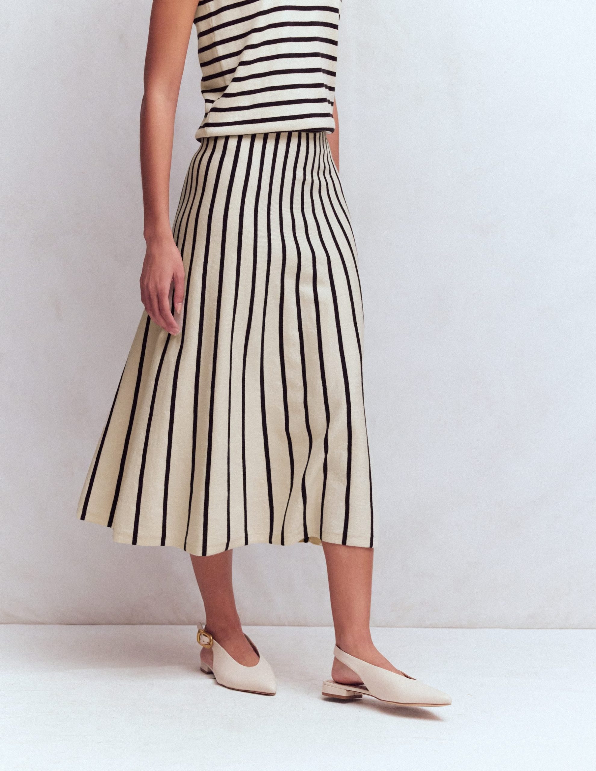 Liz Knitted Midi Skirt-Ivory Stripe - Image 4