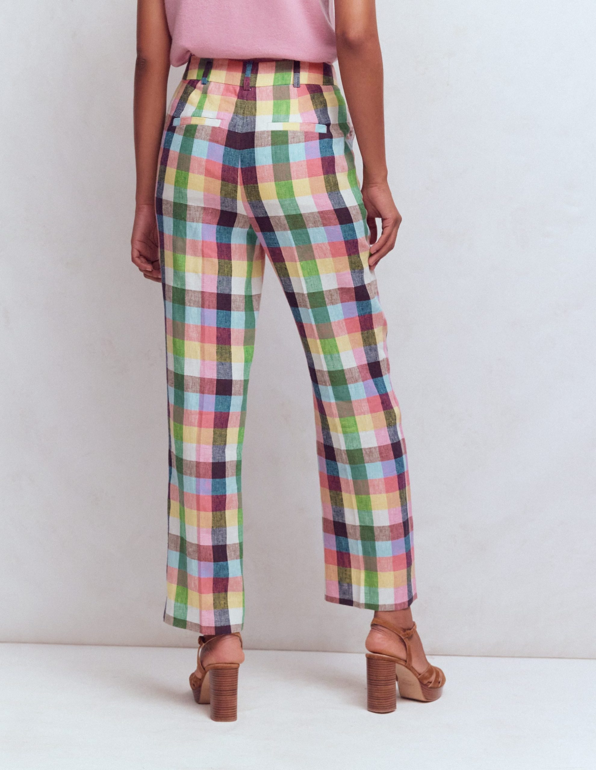 Canonbury 7/8 Linen Pants-Soft Yellow. Pink Multigingham - Image 4