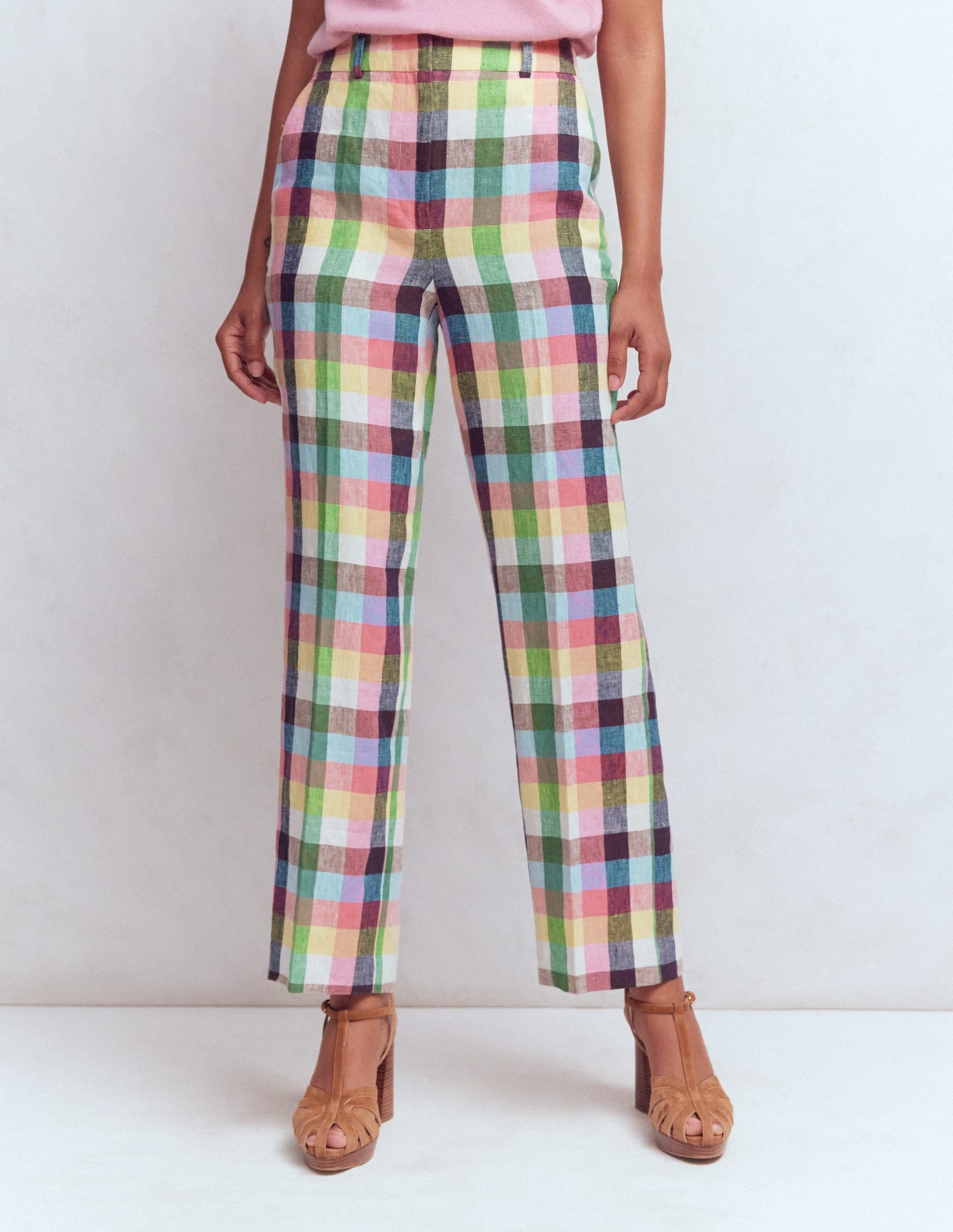 Canonbury 7/8 Linen Pants-Soft Yellow. Pink Multigingham - Image 5