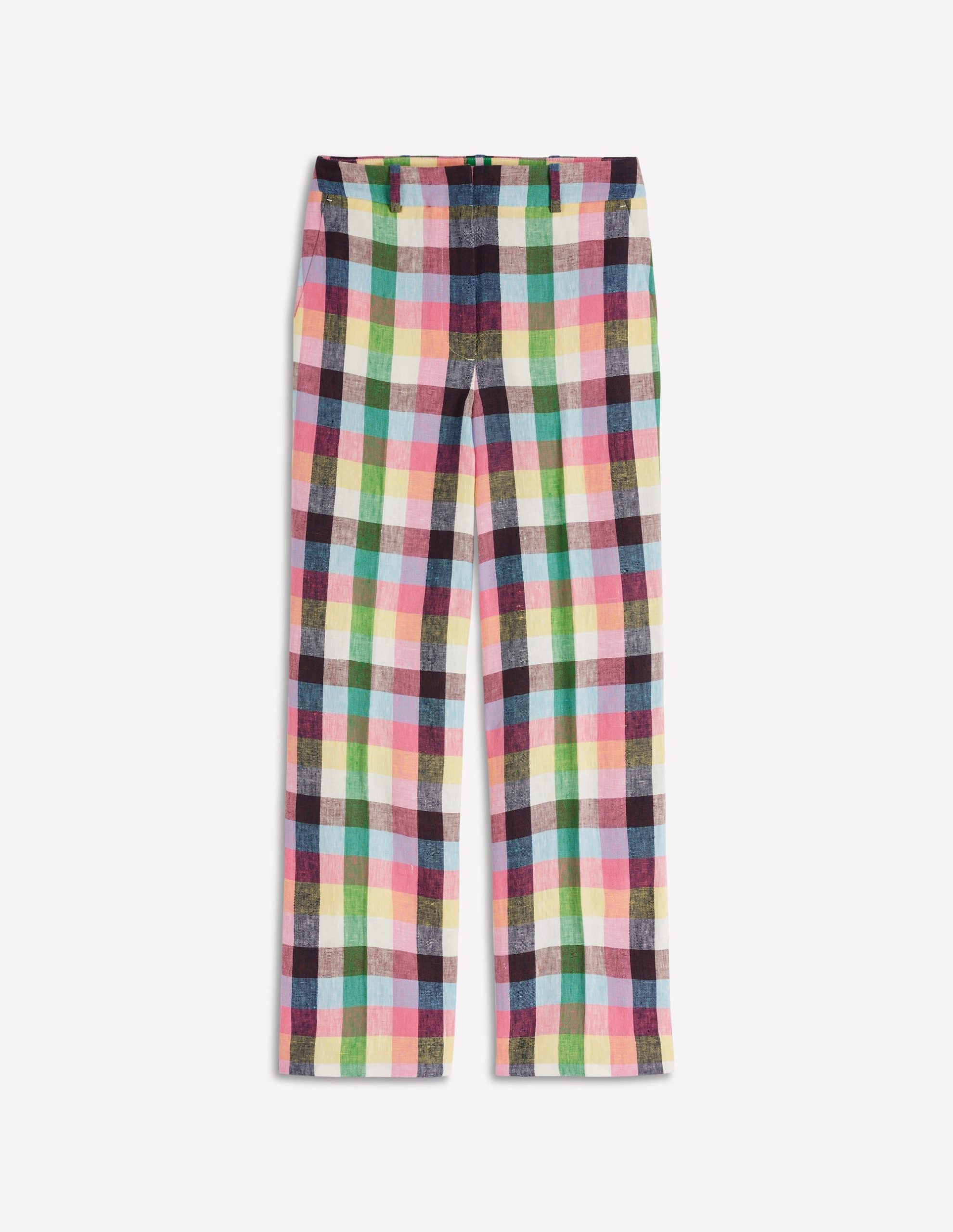 Canonbury 7/8 Linen Pants-Soft Yellow. Pink Multigingham - Image 6