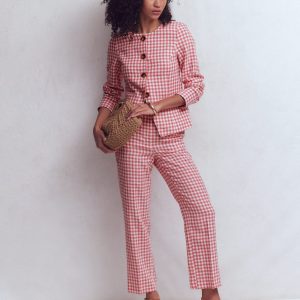 Canonbury 7/8 Linen Pants-Vintage Rose Gingham
