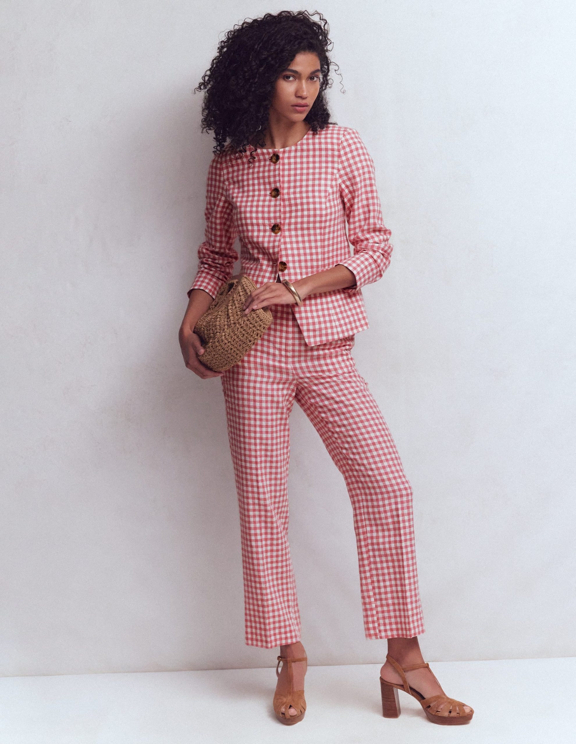 Canonbury 7/8 Linen Pants-Vintage Rose Gingham