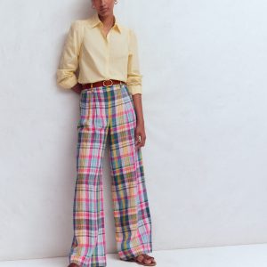 Kensington Linen Pants-Blue. Pink and Green Madras