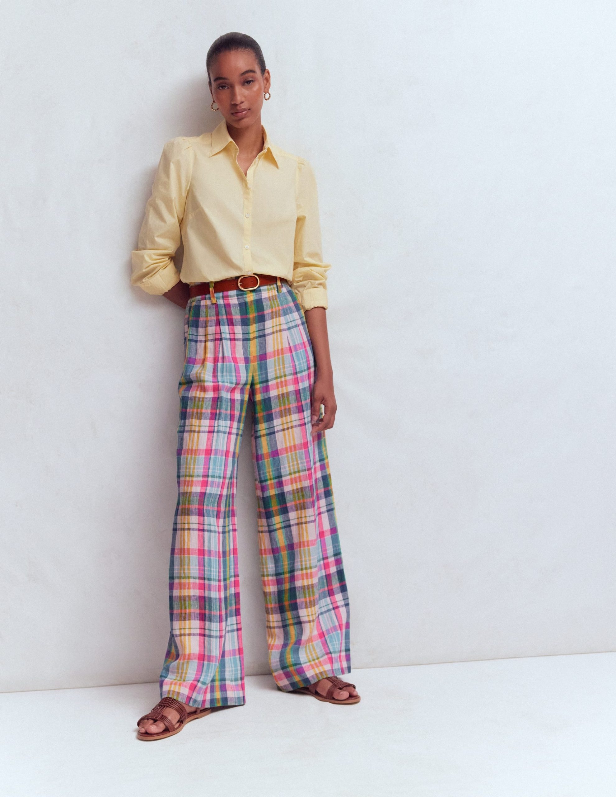 Kensington Linen Pants-Blue. Pink and Green Madras
