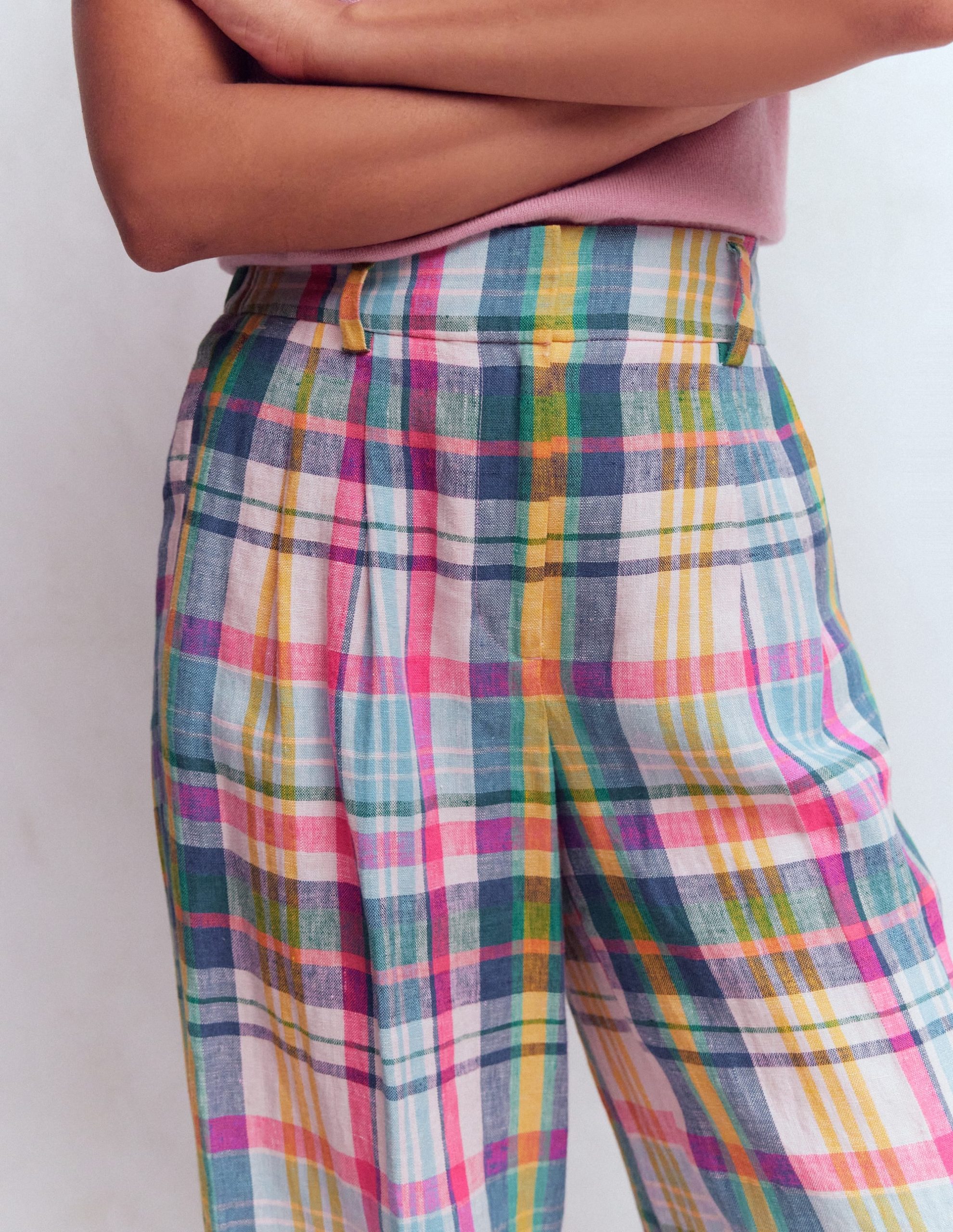 Kensington Linen Pants-Blue. Pink and Green Madras - Image 2