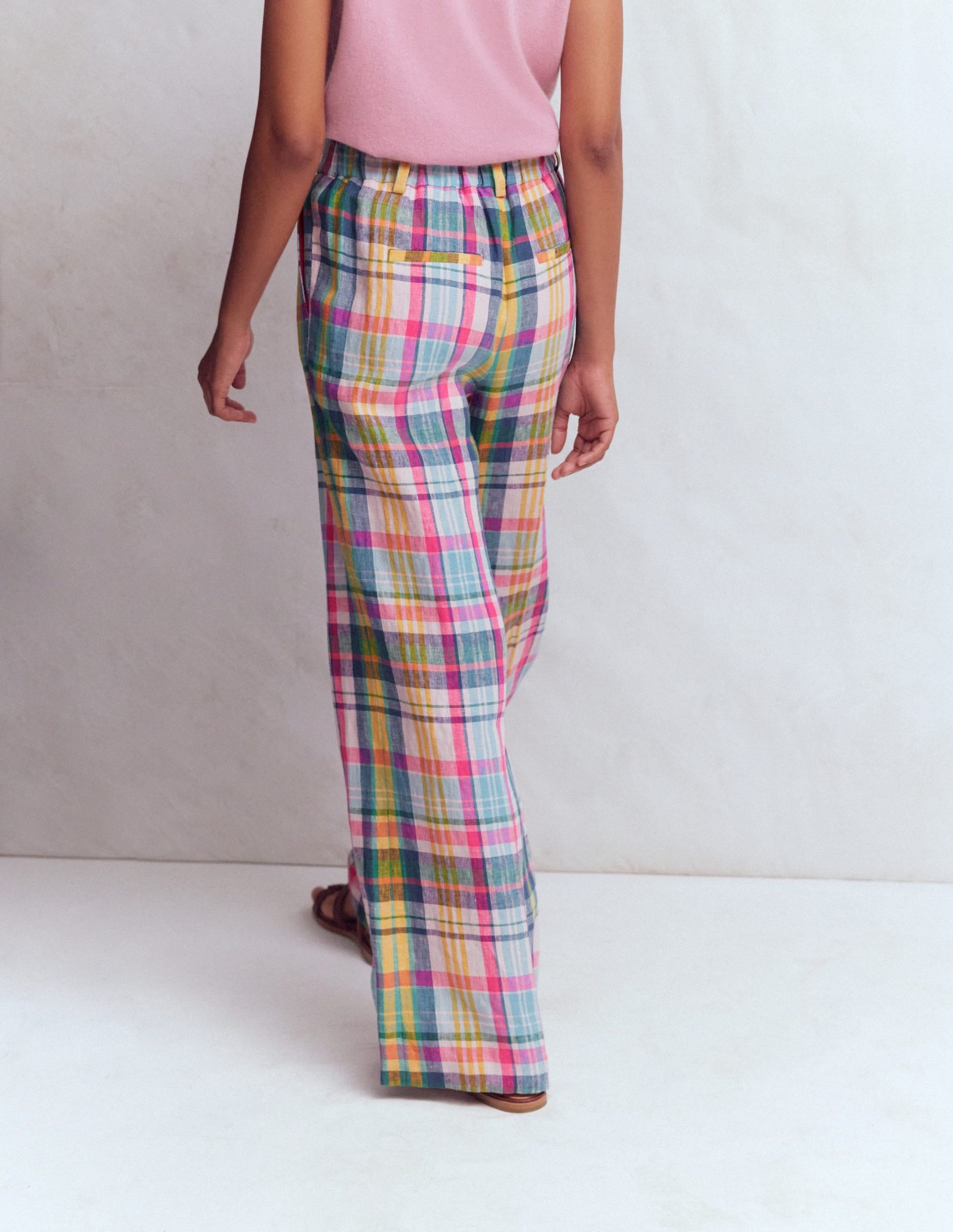 Kensington Linen Pants-Blue. Pink and Green Madras - Image 3