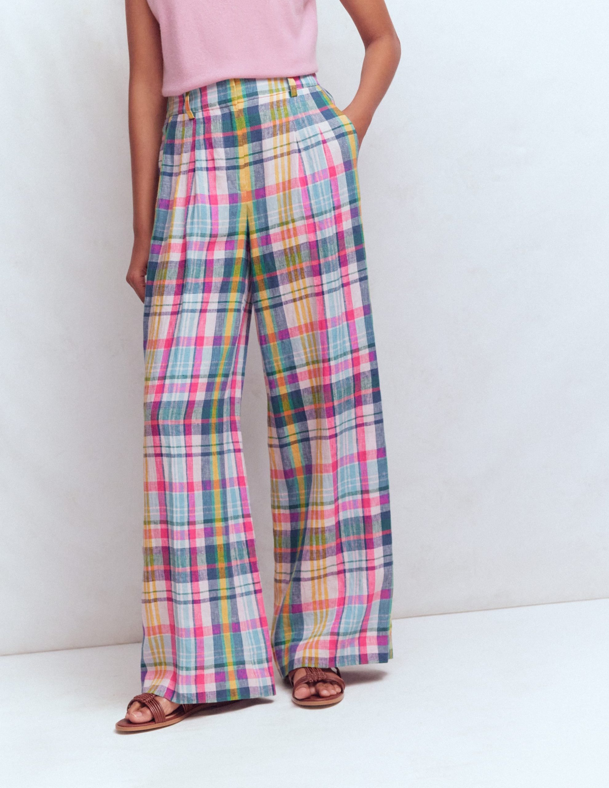 Kensington Linen Pants-Blue. Pink and Green Madras - Image 4