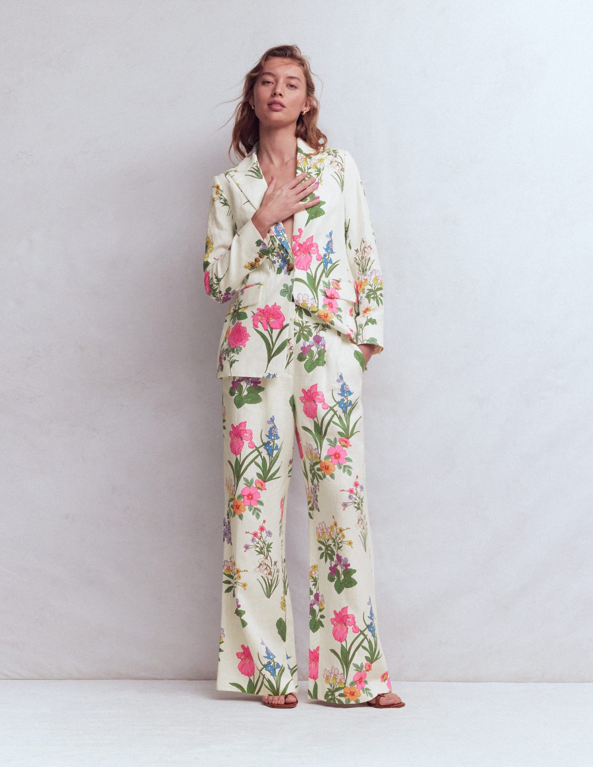 Kensington Linen Pants-Ivory. Delicate Blossom