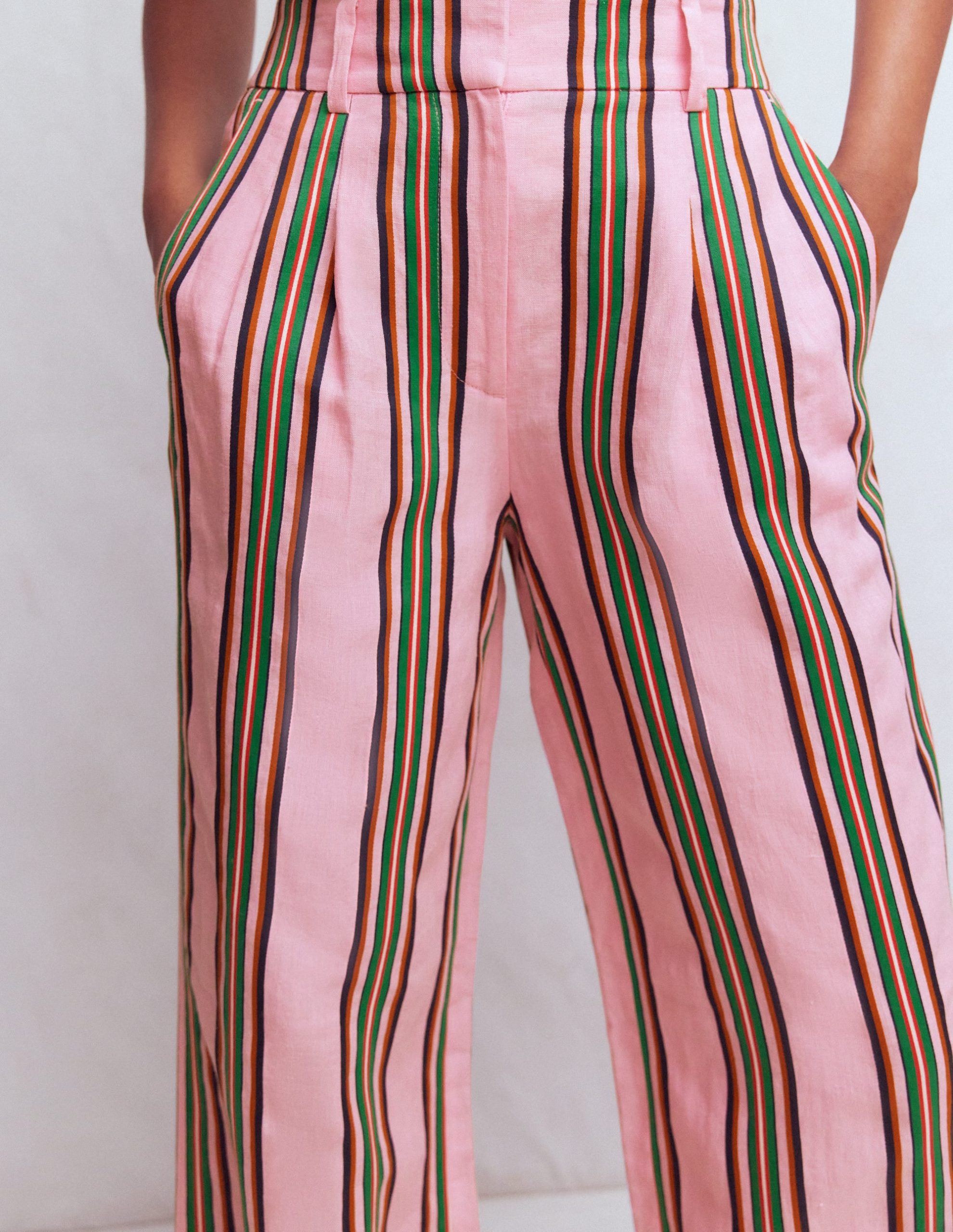 Kensington Linen Pants-Pink and Green Stripe - Image 2