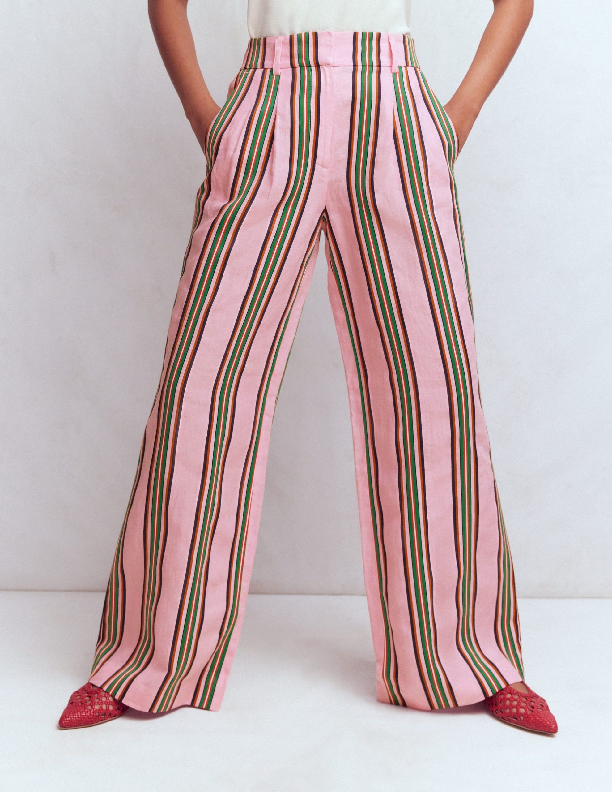 Kensington Linen Pants-Pink and Green Stripe - Image 4