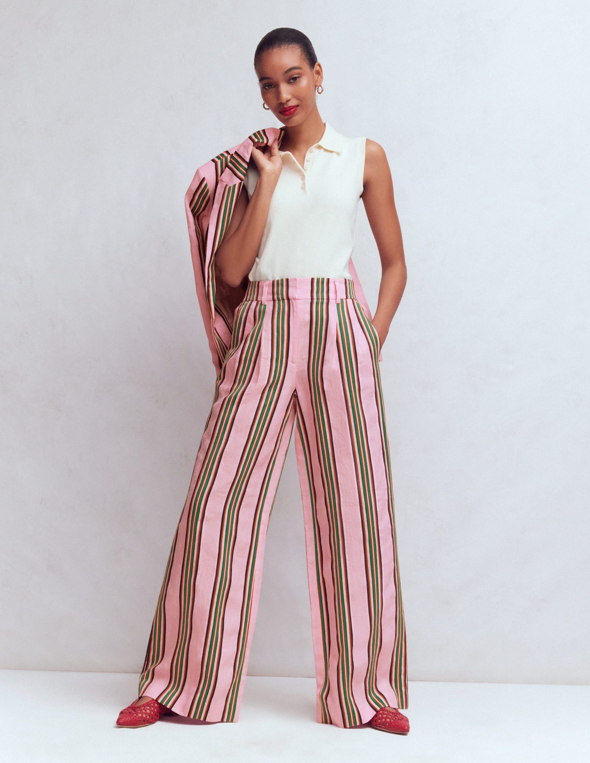 Kensington Linen Pants-Pink and Green Stripe - Image 5