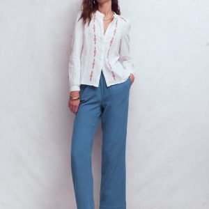 Pull On Double Cloth Pants-Seamist Blue