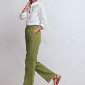 Pull On Double Cloth Pants-Olive Green