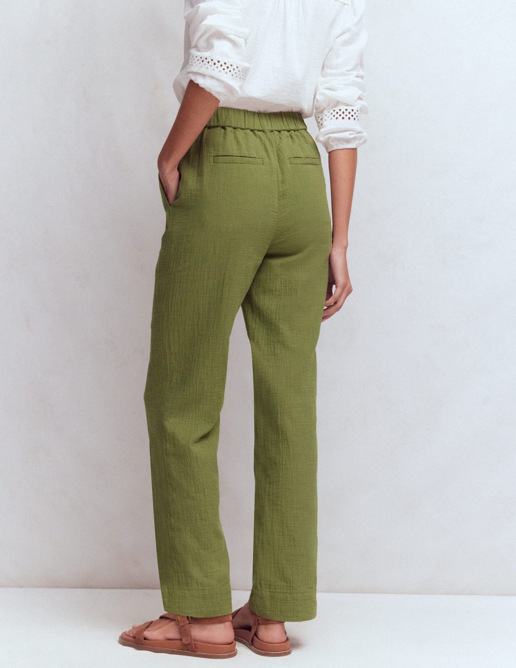 Pull On Double Cloth Pants-Olive Green - Image 3