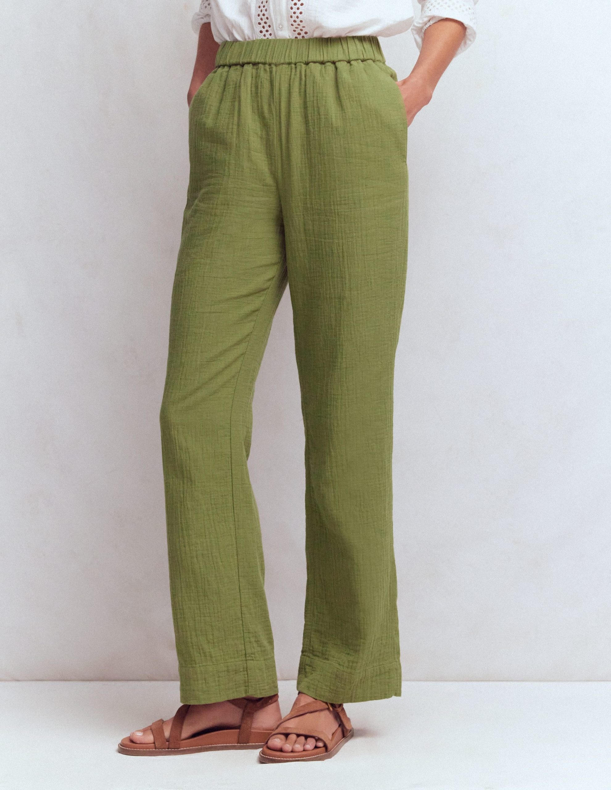 Pull On Double Cloth Pants-Olive Green - Image 4