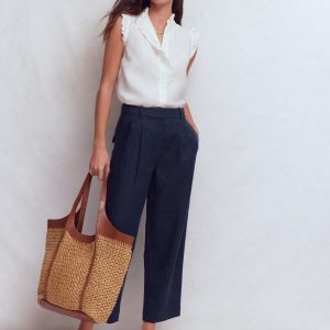 Bloomsbury Linen Pants-Navy
