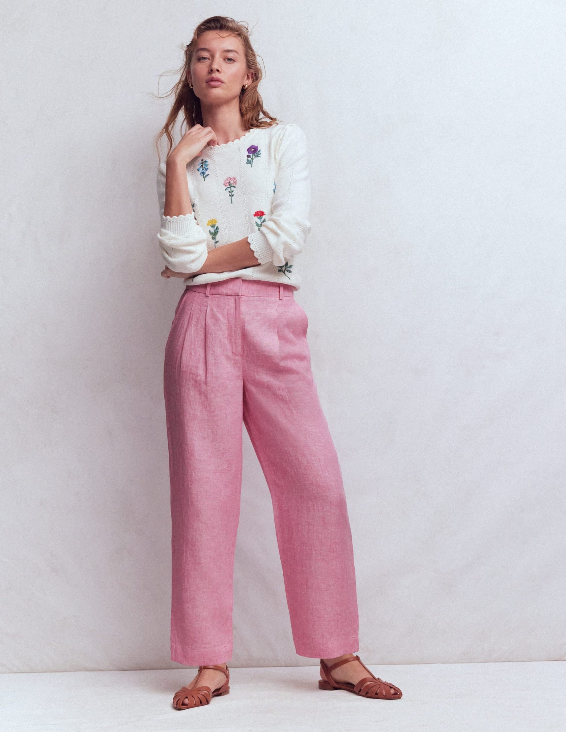 Bloomsbury Linen Pants-Meadowsweet Pink Chambray
