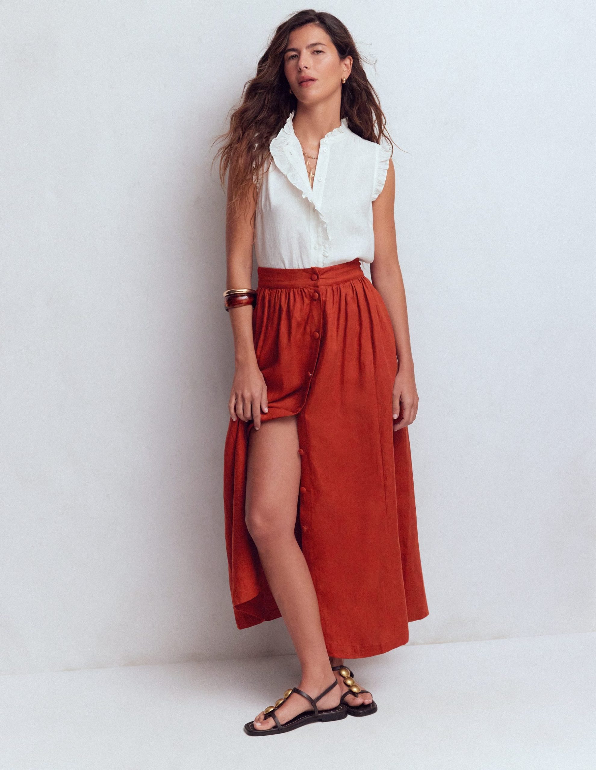 Emma Linen Maxi Skirt-Burnt Orange