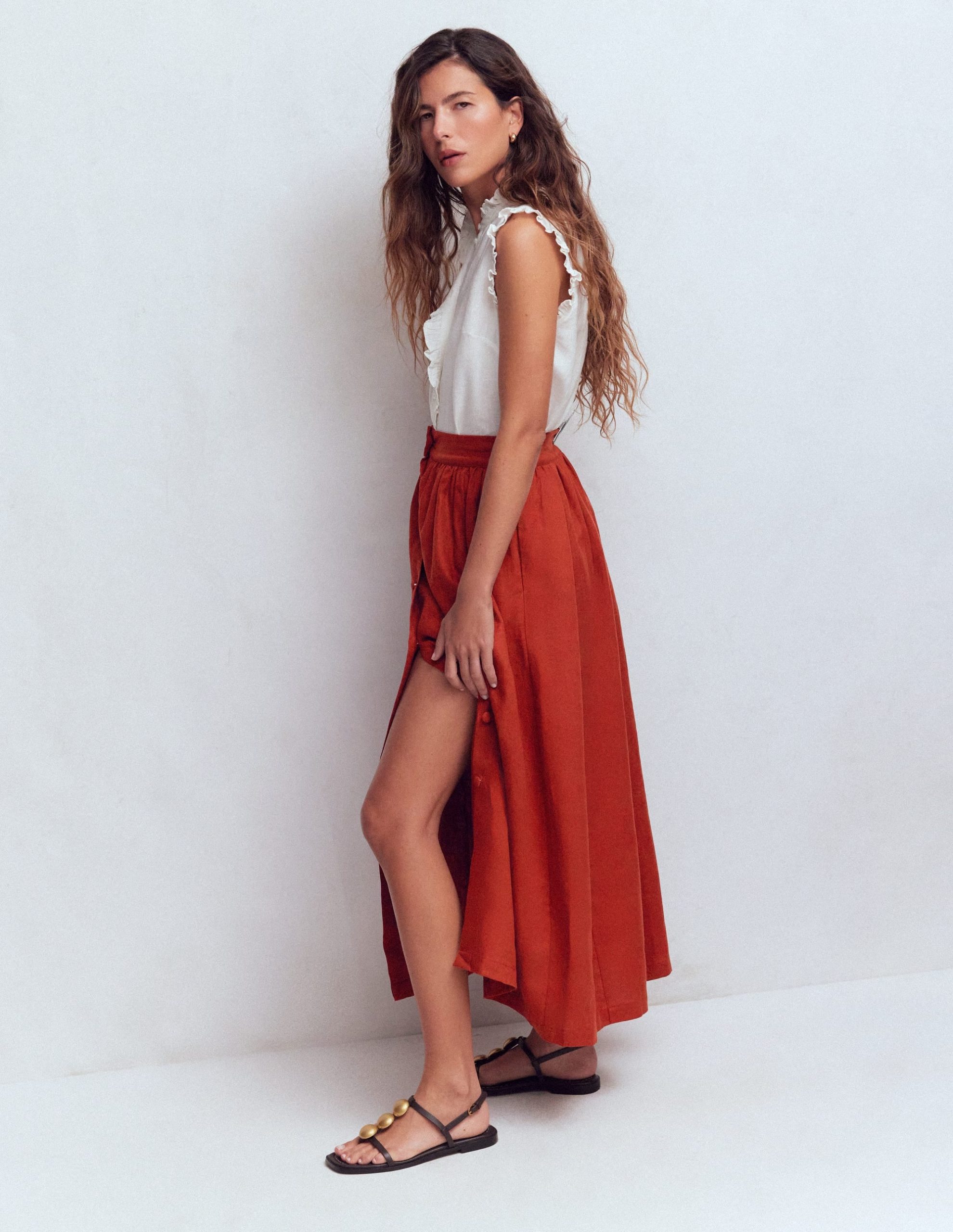 Emma Linen Maxi Skirt-Burnt Orange - Image 4