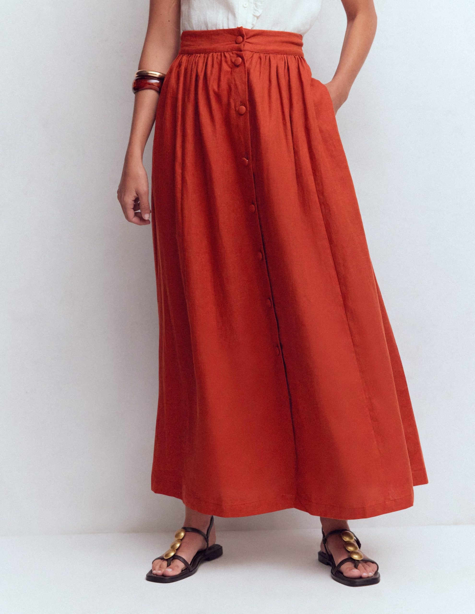 Emma Linen Maxi Skirt-Burnt Orange - Image 5