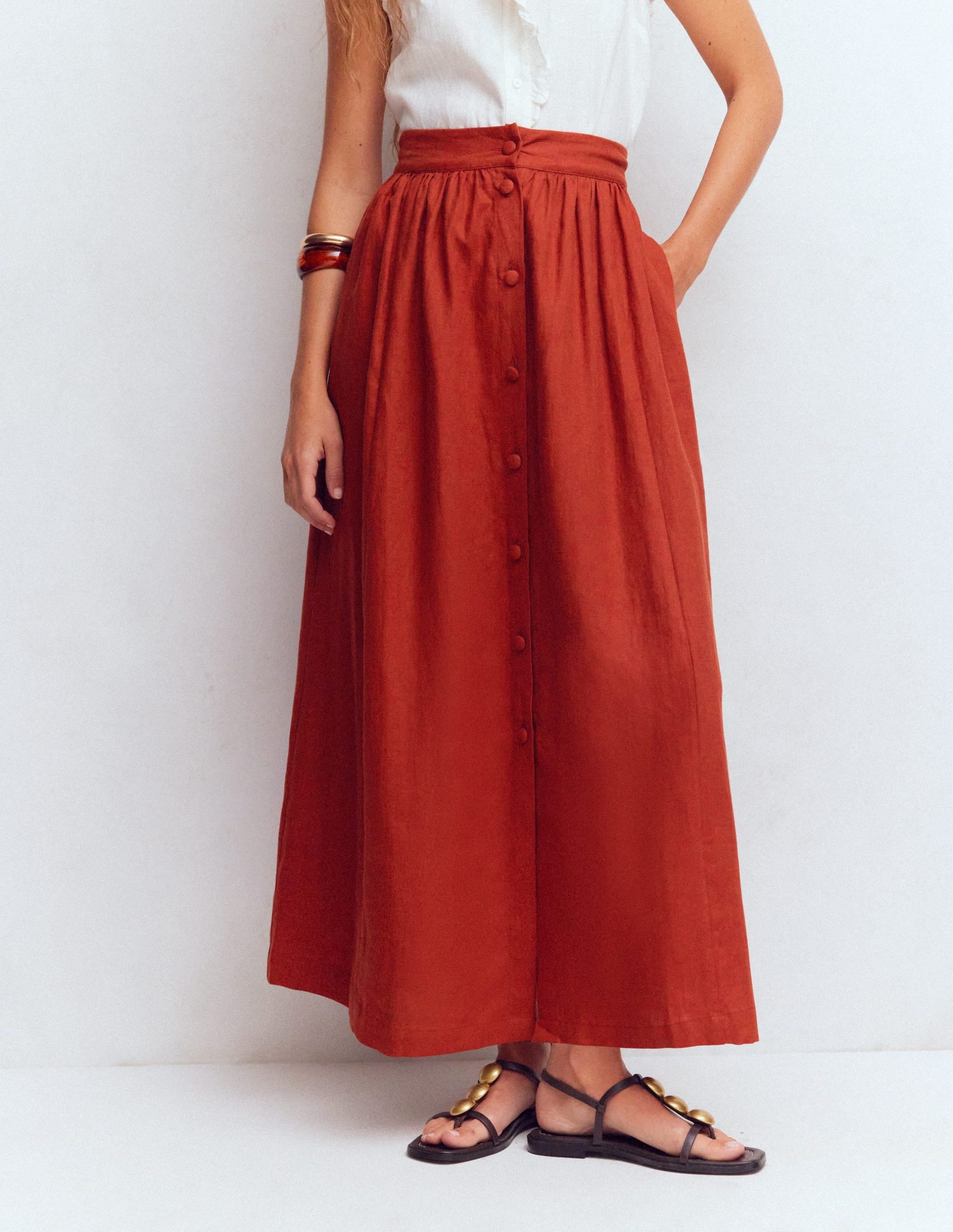 Emma Linen Maxi Skirt-Burnt Orange - Image 6