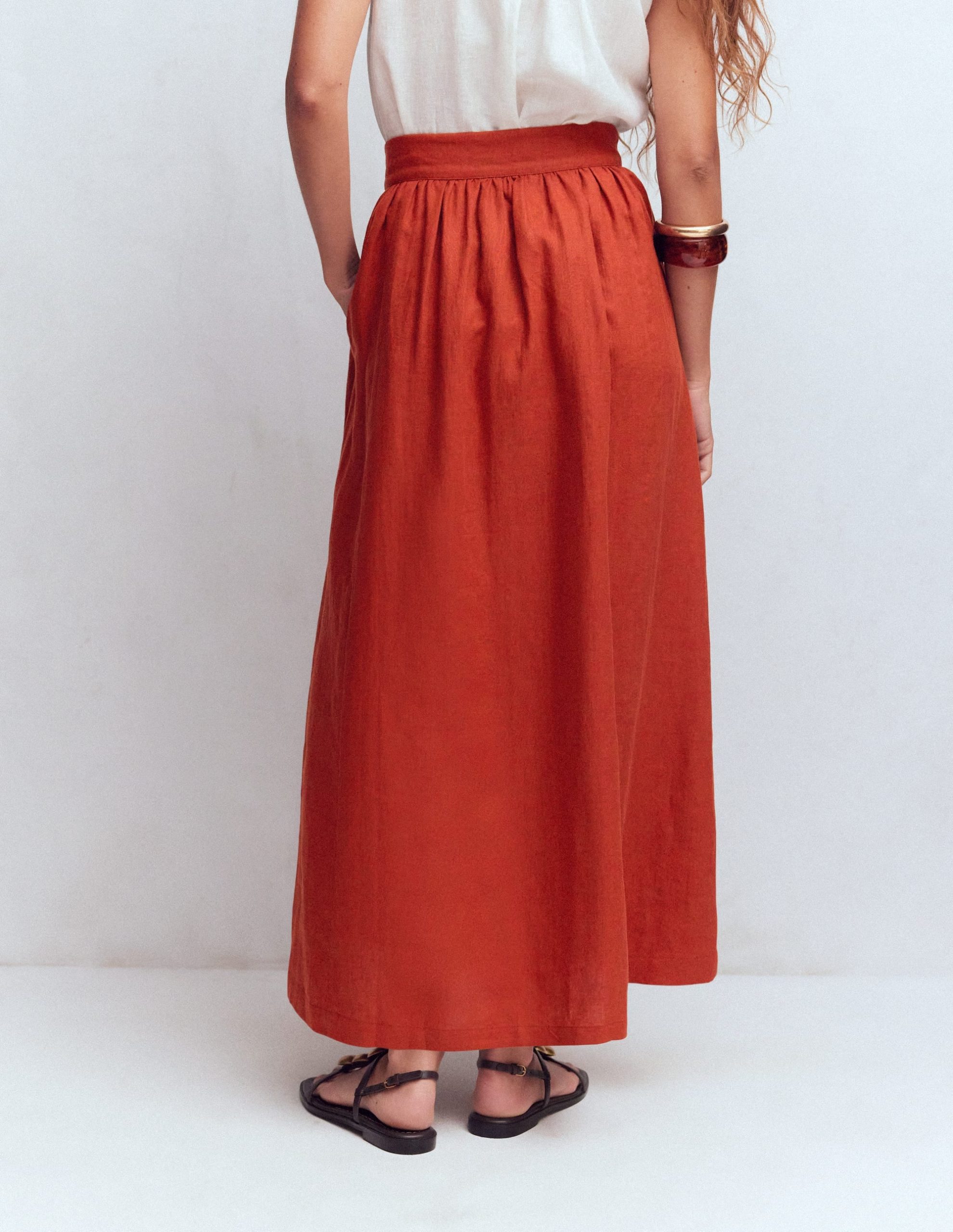 Emma Linen Maxi Skirt-Burnt Orange - Image 7